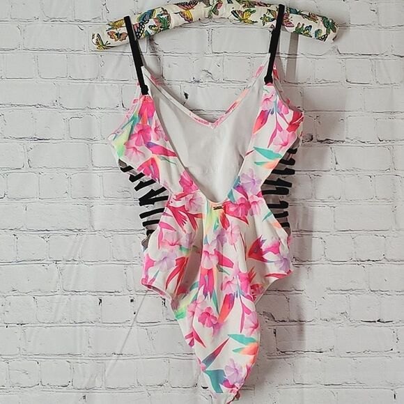 Victoria's Secret PINK Neon Pink Hibiscus Floral Print One Piece Swimsuit Size M - Picture 14 of 16